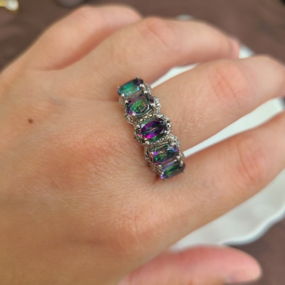 Vintage Boho Sterling Silver Mystic Topaz Rainbow Topaz Cocktail Statement Ring - Picture 4 of 10